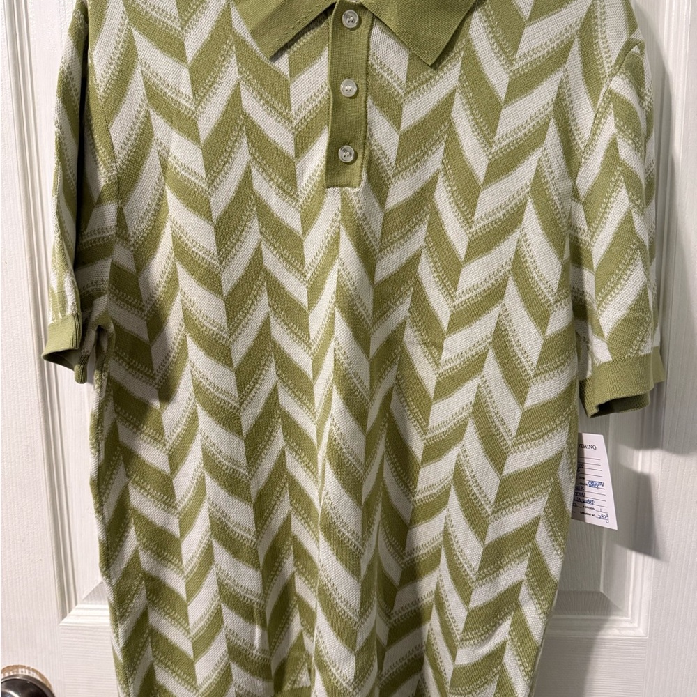 Green and White Chevron Men's Shirt